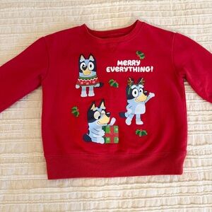 Bluey Christmas Sweatshirt Toddler Size 5T “Merry Everything” Holiday Red